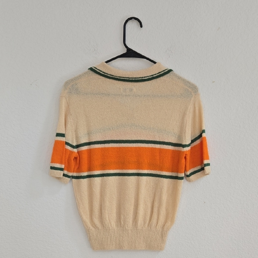 NOBAN Cream & Orange Short Sleeve Polo Tee - 'Malbon' Script Golf Shirt - Picture 2 of 4